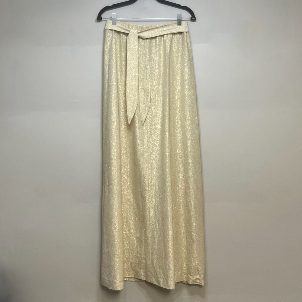Vintage Rhoda Lee metallic champagne disco skirt with belt